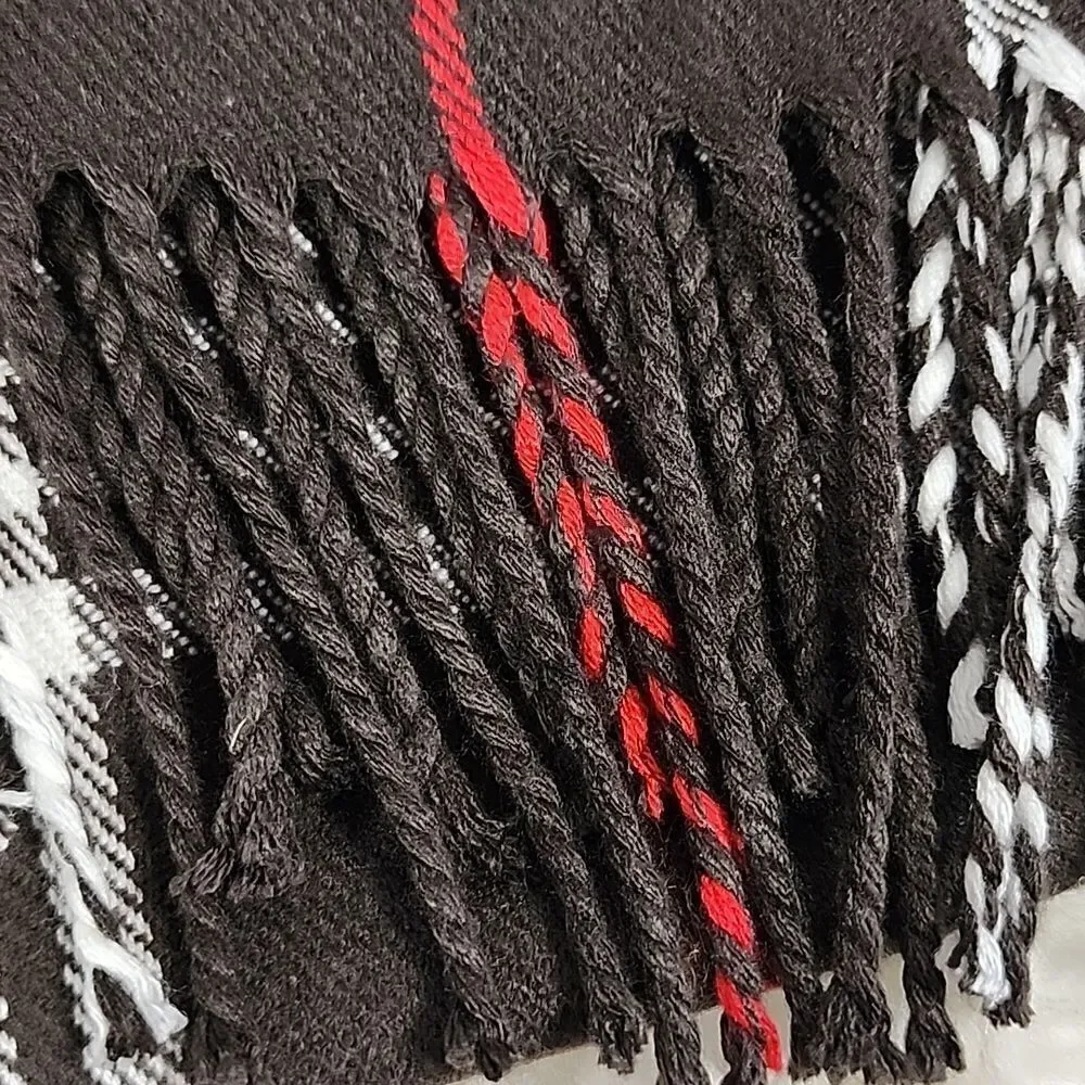 Luxury Cashmere Braided  Fringed Buttery Soft Plaid Scarf Chocolate Brown